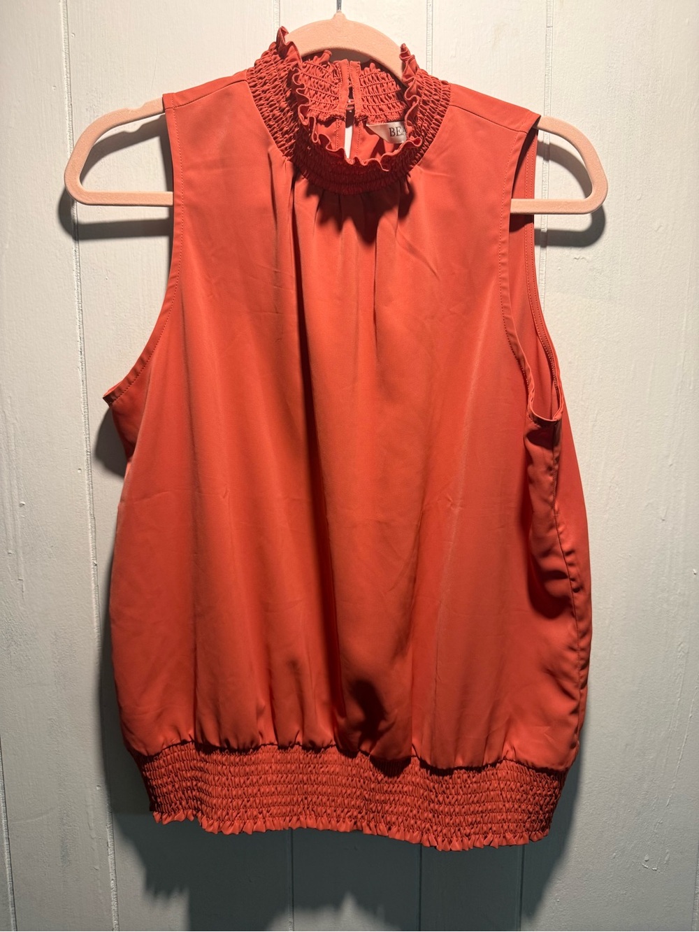 Sleeveless Smocked Neck Shell Top - Coral